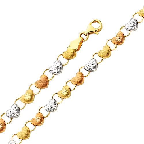 Diamond Cut Stampato Heart 14K TriGold Bracelet