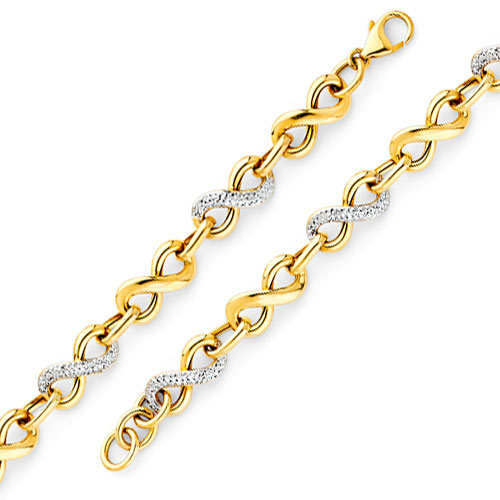 CZ Infinity Link 14K Yellow Gold Bracelet 8mm
