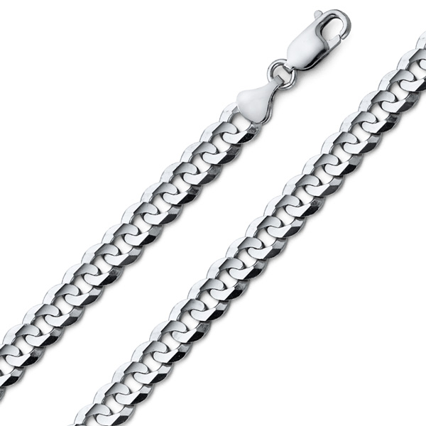 7mm 14K White Gold Men's Concave Curb Cuban Link Chain Bracelet 8.5