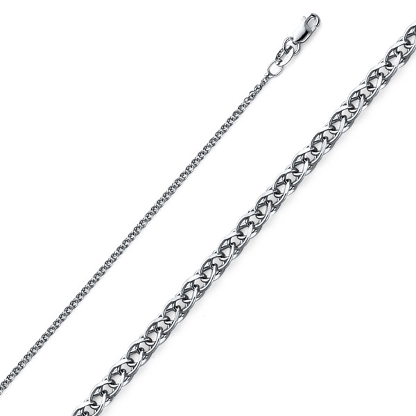 1.3mm 14K White Gold Flat Open Spiga Wheat Chain Necklace 16-20in