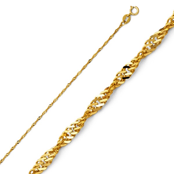 1.2mm 14K Yellow Gold Singapore Chain Necklace 16-22in