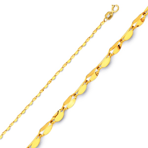 1.7mm 14K Yellow Gold Curved Mirror Link Chain Necklace 16-20in