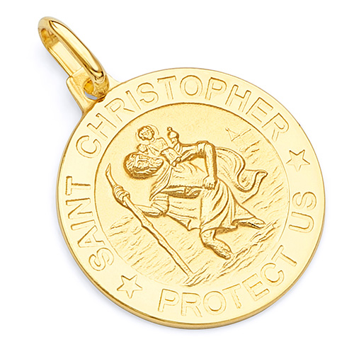 Saint Christopher Round Medal Pendant in 14K Yellow Gold 20mm