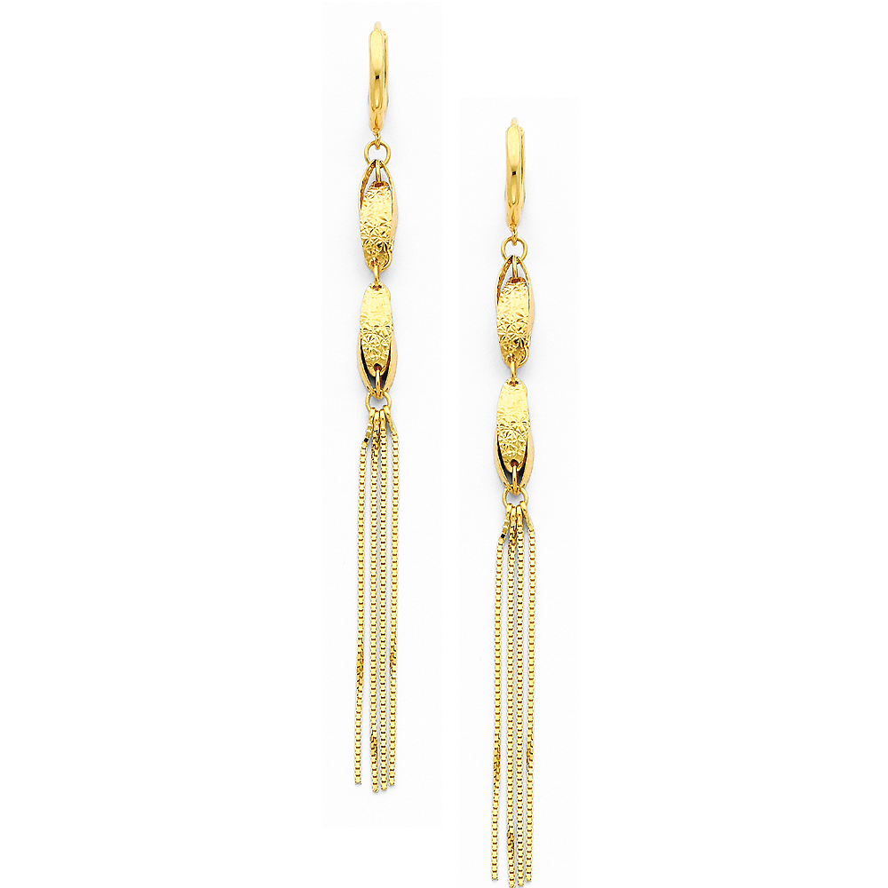 14K Yellow Gold Fancy Beaded Tassel Earrings 85mm
