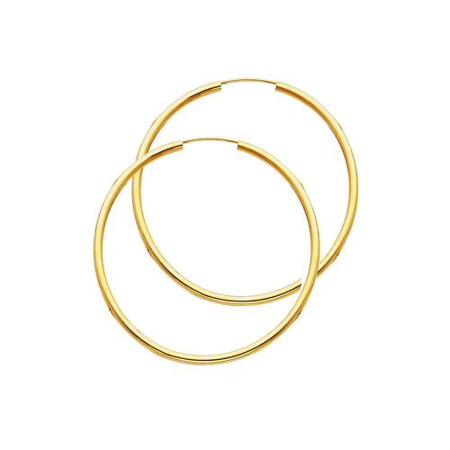 14K Yellow Gold Polished Endless Medium Hoop Earrings - 2mm x 1.37 inch