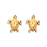 Swimming Turtle Stud Earrings in 14K Yellow Gold
