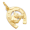 Horse with Horseshoe Charm Pendant - 14K Yellow Gold