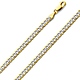 4mm 14K Two Tone Gold Men's White Pave Curb Cuban Link Chain Necklace 18-24in thumb 0
