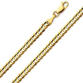 4.5mm 14K Yellow Gold Concave Curb Cuban Link Chain Bracelet 7.5in