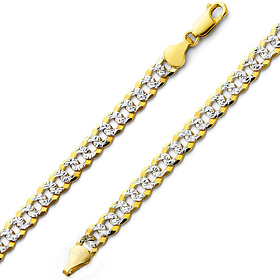 6mm 14K Two-Tone Gold Men's White Pave Curb Cuban Link Bracelet 8in