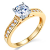 Cathedral-Set 1-CT Round-Cut CZ Engagement Ring in Two-Tone 14K Yellow Gold
