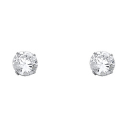 8mm 14K White Gold Round CZ Solitaire Stud Earrings
