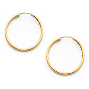 14K Yellow Gold Polished Endless Small Hoop Earrings - 1.5mm x 0.8 inch