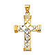 Medium Fancy Leaf Open Crucifix Pendant in 14K Two-Tone Gold thumb 0