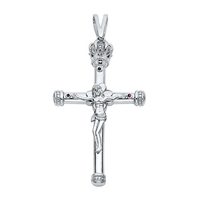 Extra Large Irish Crown of Glory CZ Rhodium Sterling Silver Crucifix Pendant
