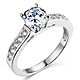 Cathedral Round-Cut CZ Engagement Ring in Sterling Silver (Rhodium) with Pave Side Stones thumb 0