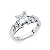 14K White Gold Baguette & Solitaire Princess Cut CZ Engagement Ring