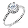 Halo Round-Cut CZ Engagement Ring with Side Stones in 14K White Gold
