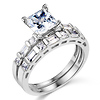 Princess & Baguette CZ Wedding Ring Set in 14K White Gold
