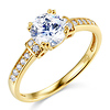 1-CT Round-Cut CZ Engagement Ring & Pave Side Stones in 14K Yellow Gold