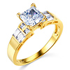 Wide 1-CT Princess-Cut & Baguette CZ Engagement Ring in 14K Yellow Gold