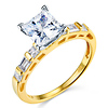 1.25CT Princess-Cut & Baguette Side CZ Engagement Ring in 14K Yellow Gold