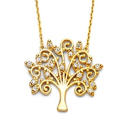 Whimsical Tree of Life Pendant Necklace with CZs in 14K Yellow Gold