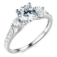 3-Stone Trellis Round-Cut CZ Engagement Ring in 14K White Gold 1.5ctw