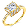 Halo 1.25 CT Princess-Cut & Round Side CZ Engagement Ring in 14K Yellow Gold