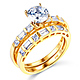 1-CT Round-Cut & Side Baguette CZ Wedding Ring Set in 14K Yellow Gold thumb 0