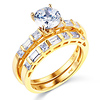1-CT Round-Cut & Side Baguette CZ Wedding Ring Set in 14K Yellow Gold