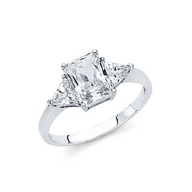 1.25CT 3-Stone Radiant & Triangle-Cut Basket Set CZ Engagement Ring in 14K White Gold