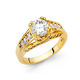 1.25CT Woven Double-Prong & Pave Round-Cut CZ Engagement Ring in 14K Yellow Gold