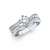 Contour 4-Prong Round-Cut & Pave Side CZ Engagement Ring Set in 14K White Gold
