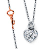 Floating Key and Heart Charm CZ Necklace in 14K Two-Tone Gold