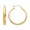 14K Yellow Gold Medium Round Diamond-Cut Hoop Earrings - 3.5mm x 1.1 inch