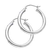 Medium High Polished Thick Hoop Earrings - 14K White Gold 3mm x 0.9 inch