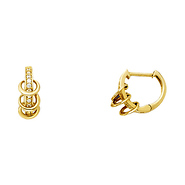 CZ Channel-Set Three Ring Huggie Hoop Earrings - 14K Yellow Gold