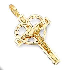 14K Yellow Heart Gold Crucifix Pendant