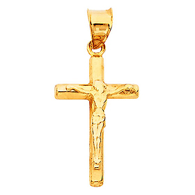 Extra Small Rod Crucifix Pendant in 14K Yellow Gold - Classic