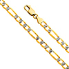4.5mm 14K Yellow Gold Figaro 3+1 Fancy White Pave Chain Bracelet 7.5in