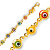 Multicolored Round Evil Eye Charms Bracelet - 14K Yellow Gold 7in