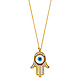 Hamsa Evil Eye Necklace with Micropave CZs in 14K Yellow Gold thumb 1