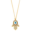 Hamsa Evil Eye Necklace with Micropave CZs in 14K Yellow Gold thumb 1
