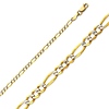 2.5mm 14K Two Tone Gold White Pave Figaro Link Chain Necklace 16-24in thumb 0