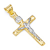 Small Carved Wood-Design Crucifix Pendant in 14K Two-Tone Gold 25mm H thumb 0
