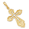 Leaf Patterned 14K Two-Tone Gold Cross Religious Pendant thumb 0