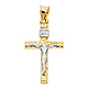 Small Carved Wood-Design Crucifix Pendant in 14K Two-Tone Gold 25mm H thumb 1
