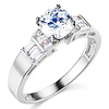 1-CT Round & Side Princess Baguette CZ Engagement Ring in 14K White Gold thumb 0