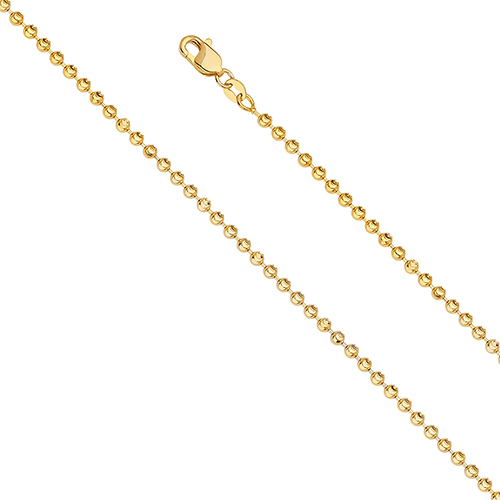 2.5mm Solid 14K Yellow Gold Moon-Cut Bead Ball Chain Necklace 16-24in